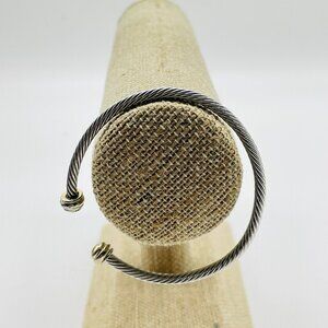 Silver Tone Cable Cuff Bracelet Gold End Caps Classic